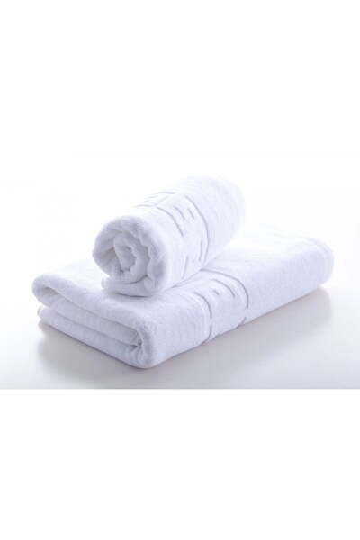 rotop Set of 2 Home Hotel Towels - Greek Border, 100% Cotton, 70x130 cm + 50x90, White, 500g/sqm