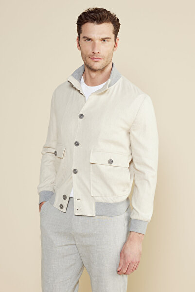 BROOKS BROTHERS Erkek Bej Keten Karışımlı Bomber Ceket