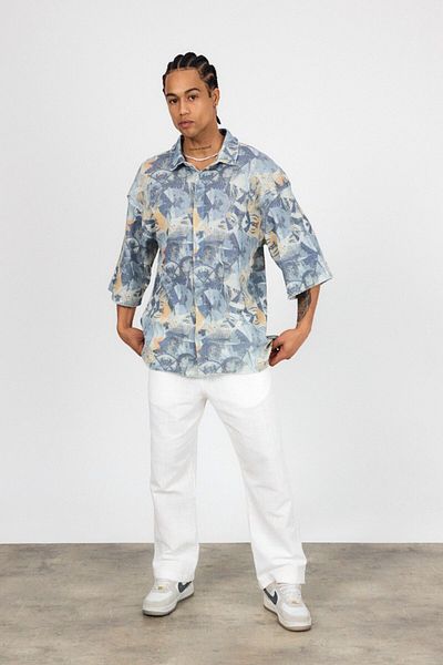 İLKCET MODA Half Sleeve Digital Patterned Oversize Shirt