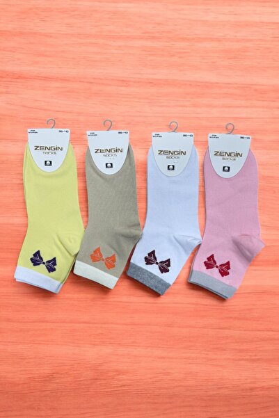 ZENGİN 4 perechi de șosete scurte pentru femei, cu model cu panglică fără cusături