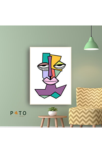 Pato Design 'Soyut Geometrik Renkli Portre' Tablo | Çerçeveli | MDF & UV Baskı