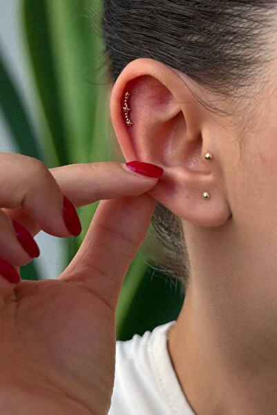 Utku Kuyumculuk 14 AYAR ÜÇ YILDIZ TRAGUS VE HELİX KÜPE