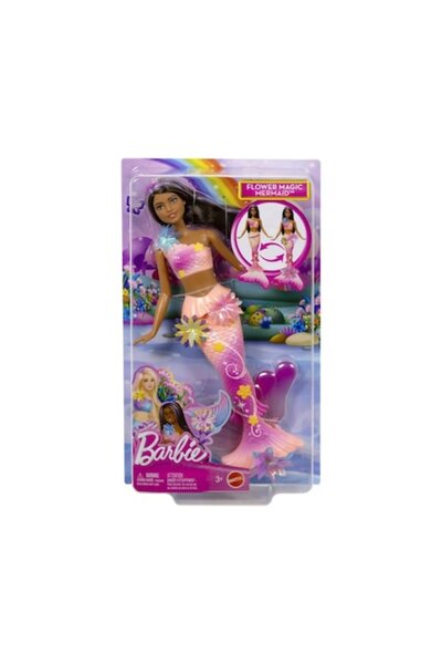 mattel Păpușă sirenă cu floare magică, păr brunet și coadă roz