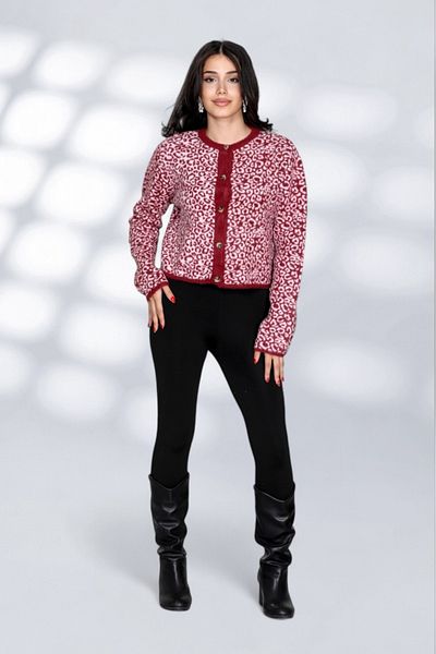 NEWCO Furry Leopard Detail Inicili Dume Modern and Comfortable Fit Knitwear Cardigan
