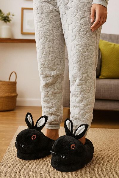 Peta Women's Animal Winter Plush Rabbit Slippers Home Slippers