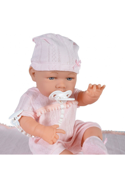 Moni Baby Doll 41cm Baby Girl Pink, with knitted jumpsuit, hat, swaddling blanket and so on
