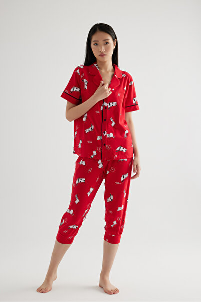 Hays Kadın Pamuklu Kısa Kollu Gömlek Kapri Pijama Takımı