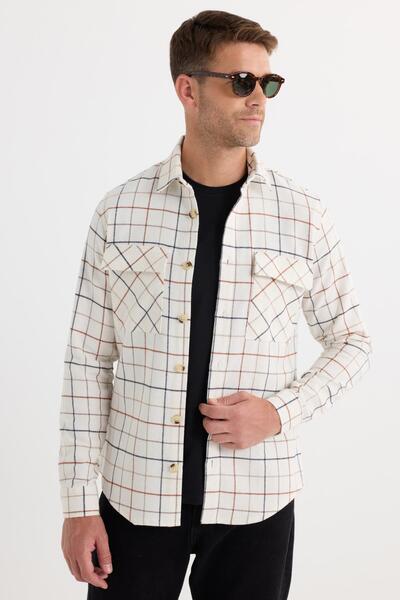 Tudors Men's Slim Fit Slim Fit Sports Collar Double Pocket Flap Checkered Shirt