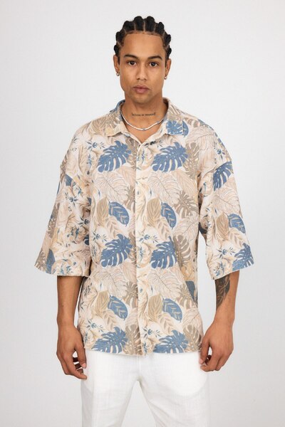 İLKCET MODA Half Sleeve Digital Patterned Oversize Shirt