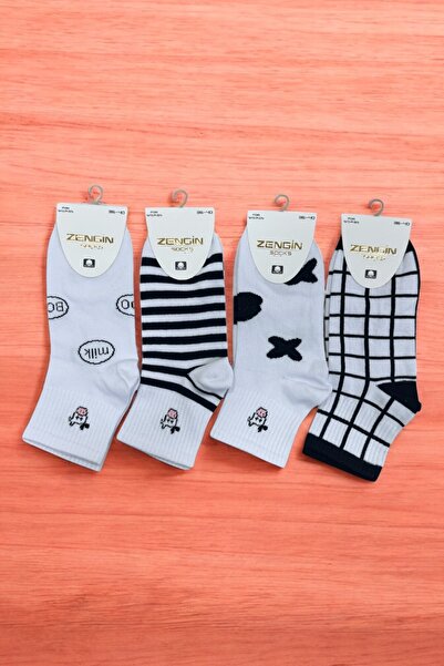 ZENGİN 4 чифта безшевни дамски къси чорапи с кравешки принт