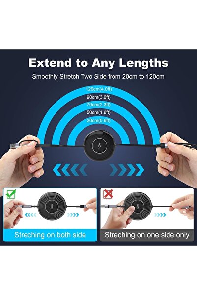 Ctoby 6 in 1 USB C Cable, 100W Fast Charging, 10ft Multi Retractable with Type C, Lightning & Watch