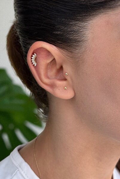 Utku Kuyumculuk 14 AYAR YEDİ MARKİS TAŞLI TRAGUS VE HELİX KÜPE