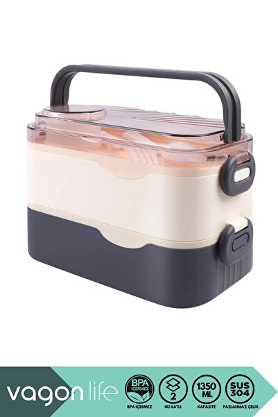 Vagonlife Bento 1350ml Lunchbox New Collection 2 Layers 3 Compartments and Sauce Bowl Steel Sefer Bowl Lunch Box