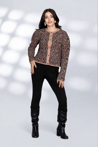 NEWCO Furry Leopard Detail Inicili Dume Modern and Comfortable Fit Knitwear Cardigan