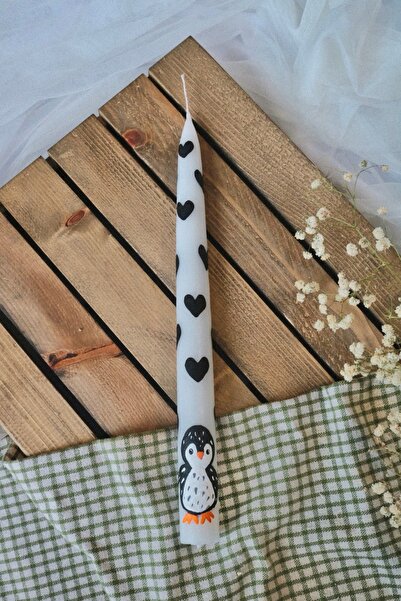 Ca.Gi El Boyaması Penguen & Kalp & Sevimli Hayvan Figürlü Tekli Şamdan Mum | ...