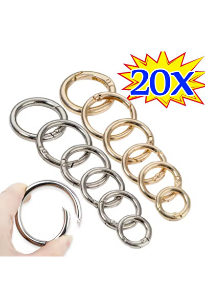 İsmet toka 20 Pcs - 2 cm Openable Round Carabiner Keychain (Silver) - Metal Accessory
