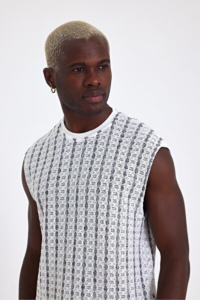 İLKCET MODA Jacquard Cotton Khaki Sleeveless Oversize Undershirt