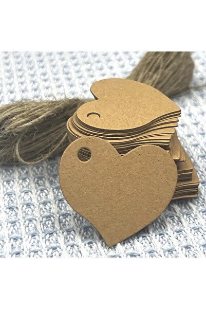 Store 100 Adet Kalp Şekilli Vintage Kraft / Kahverengi Karton Boş Etiket Ve 2...
