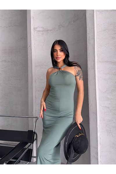 dolu butik Cross Neck Midi Dress with Accessories