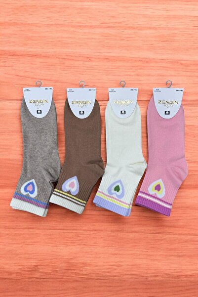 ZENGİN 4 чифта безшевни дамски къси чорапи във формата на сърце