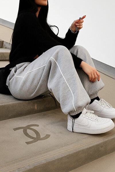 De Carte Harajuku Streetwear Side Strip Kadın Bol Ayarlanabilir Boru Paça Eşofman Altı