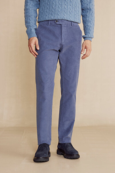 BROOKS BROTHERS Erkek Mavi Uzun Dilli Parça Boya Chino Kadife Pantolon
