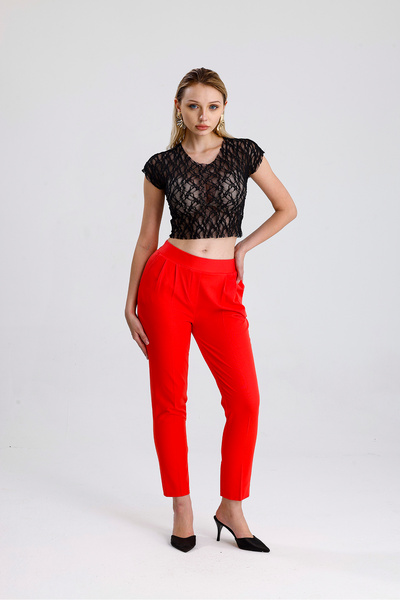 Sense Elastic Waist Fabric Trousers |   Pnt19017 Coral