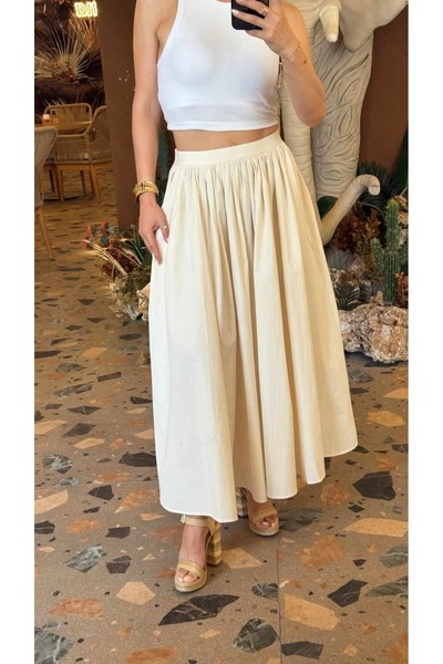 FEMİAS Waist Tight Midi Length Natural Skirt