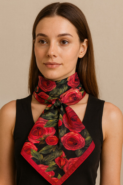 tuaipek Rose Fantasy Desen Kadın Saten Fular 30x165cm