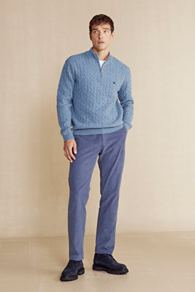 BROOKS BROTHERS Erkek Mavi Uzun Dilli Parça Boya Chino Kadife Pantolon