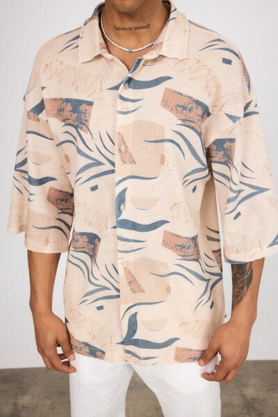 İLKCET MODA Half Sleeve Digital Patterned Oversize Shirt