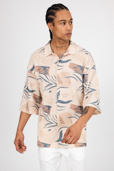 İLKCET MODA Half Sleeve Digital Patterned Oversize Shirt