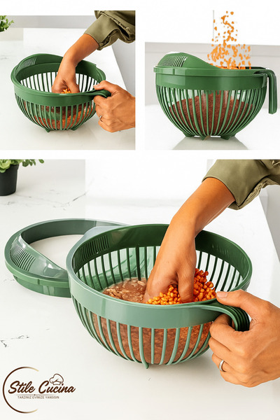 Stile Cucina Linea Mixer Bowl and Rice Strainer 3 Liter Green