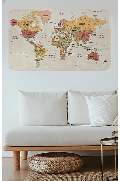 SONİKON LİNE Turkish Educational Country Capital Ocean Detailed World Map Wall Sticker, Decorative, 3837
