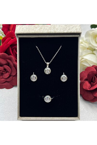 Victoria Kadın 3'lü Setii 925 Ayar Gümüş Rodyumlu Zirkon Taşlı