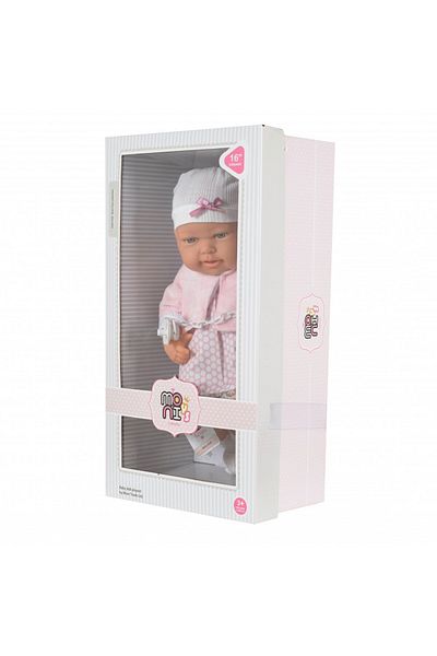 Moni Baby girl doll 41cm Light pink with dress, hat, bolero and pacifier
