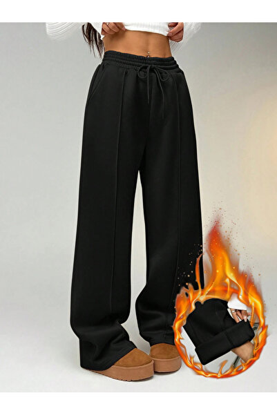 De Carte Women's Comfortable Fit Front Detail Wide Leg Sweatpants