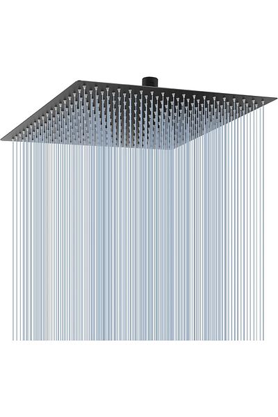 fitto Full Metal Rainfall Showerhead by - High-Flow Square Showerhead (41 cm, Black)