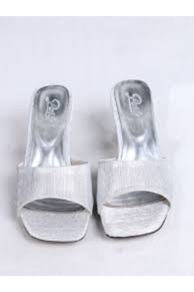 BEEMU Luart Silver Glitter Heeled Slippers
