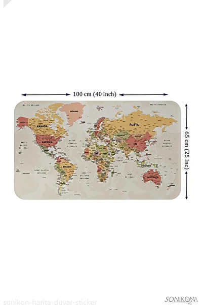 SONİKON LİNE Turkish Educational Country Capital Ocean Detailed World Map Wall Sticker, Decorative, 3837