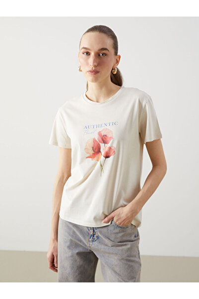 LC Waikiki Crew Neck Floral Combed Cotton Women's T-Shirt