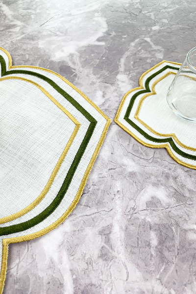 WEARE2 Khaki Gold Colored Moonrise Embroidered 2 Piece Set (1+1) American Service and Cocktail Napkin