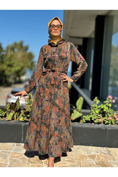 MissWhence Jacquard Patterned Silk Shirt Dress 36515