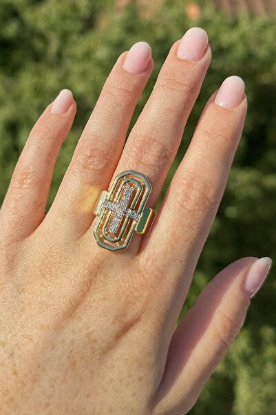 TAKIŞTIR Gold Color Stone Detailed Adjustable Ysx Ring