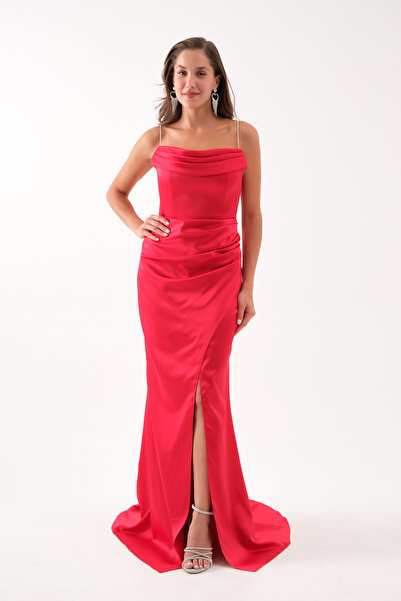 Lafaba Women's Red Stone Strap Long Promise Engagement Evening Dress