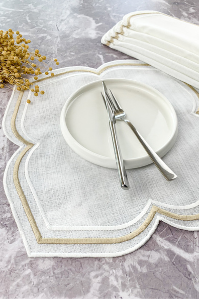 WEARE2 White Beige Colored Moonrise Embroidered 6 Pieces American Service