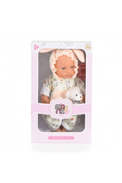 Moni Baby doll for children Bebe Rabbit with realistic features, jumpsuit with bunny ears,