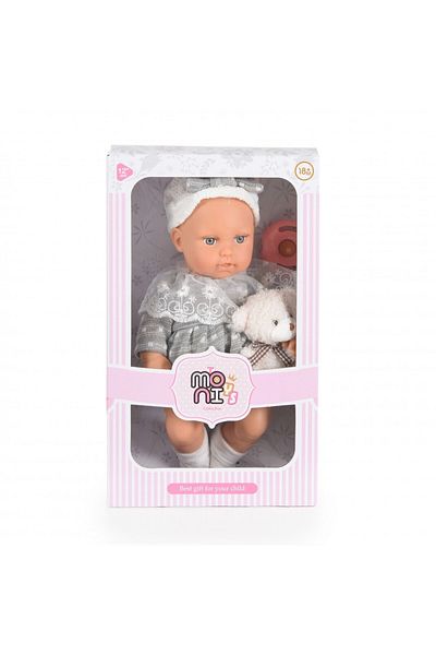 Moni Baby doll Doll Bear & Baby with plush toy and pacifier, gray coat, hat and socks, di