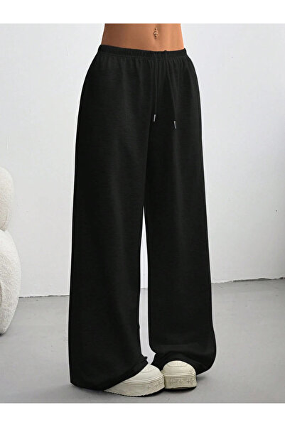 De Carte Women's Straight Wide Leg Relaxed Black&Gray Women's Sweatpants