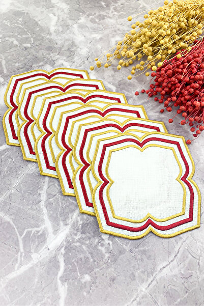 WEARE2 Burgundy Gold Colored Moonrise Embroidered 6-Piece Cocktail Napkin